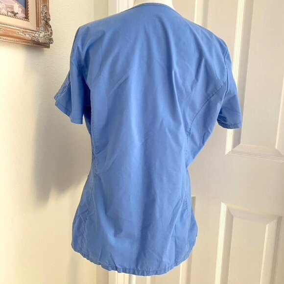 Landau Stretch V-Neck Scrub Top Ceil Blue 4 Pockets Healthcare Nurses Uniform - Picture 4 of 9